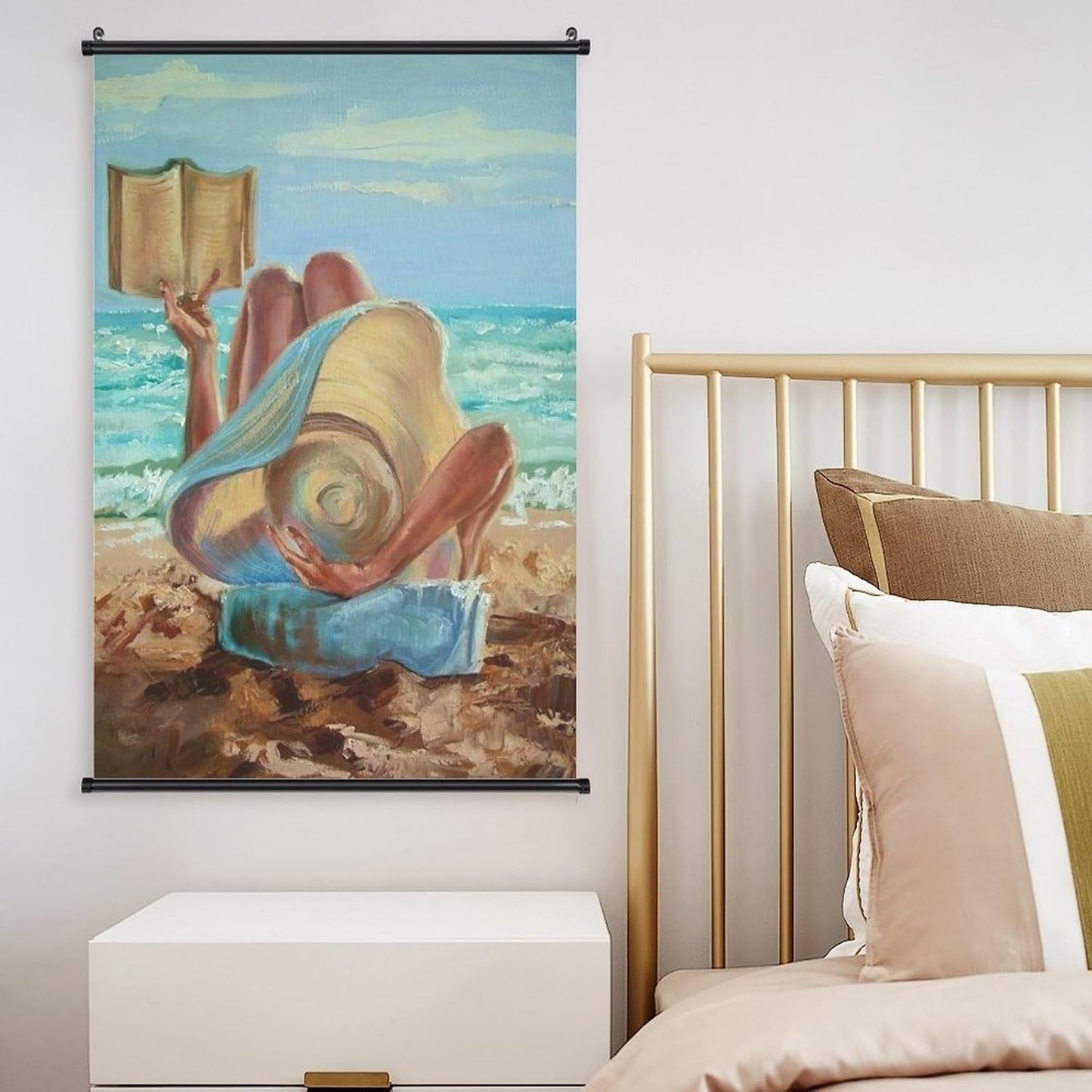 Rucatto Artistic Drawing Poster of A Woman Reading A Book on The Beach Wall Art Paintings Canvas Wall Decor Home Decor Living Room Decor Aesthetic 12x18inch(30x45cm) Style