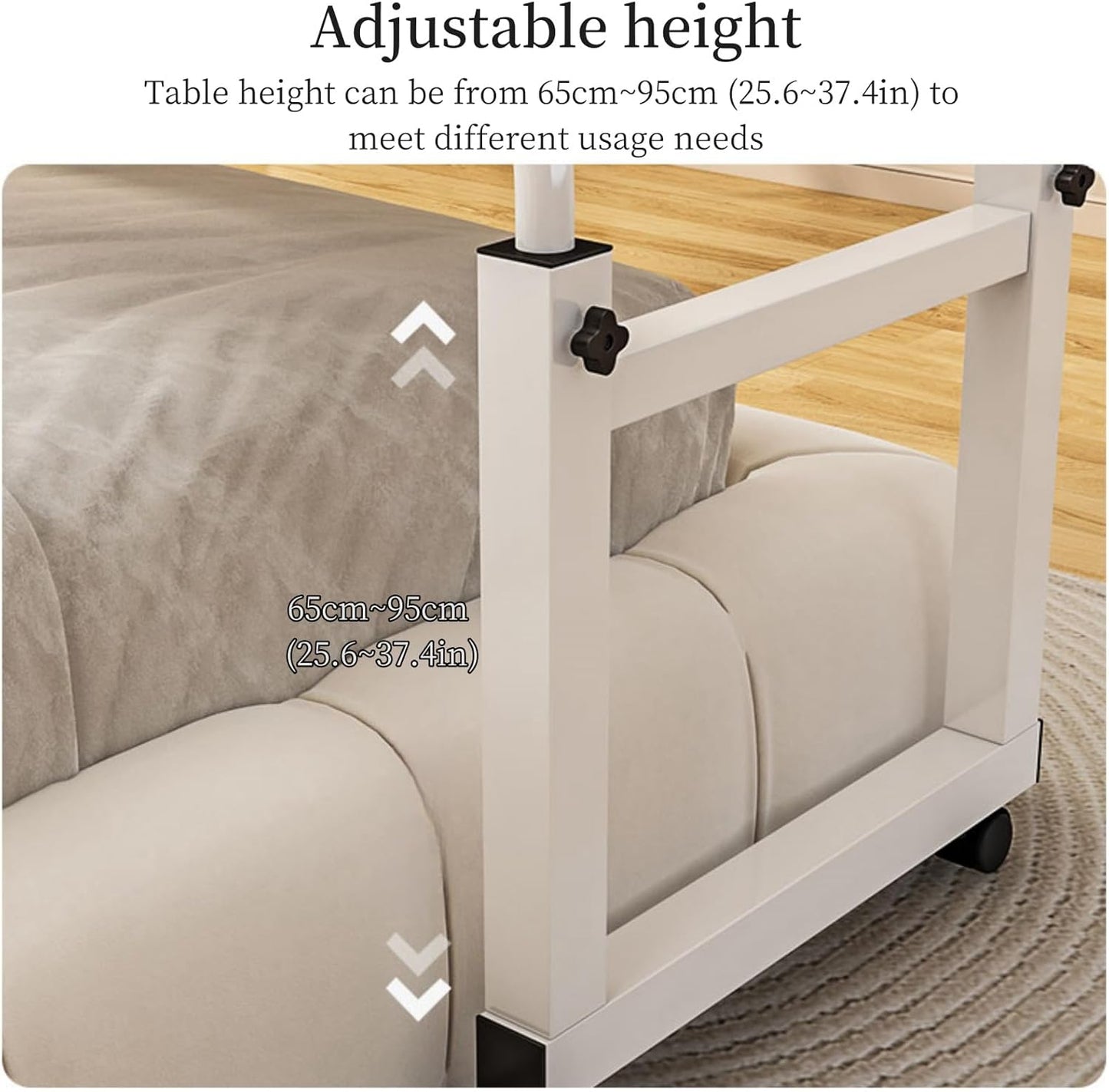 Adjustable Height Overbed Table with Wheels - Perfect Bed Desk for Laptop, Computer, and Reading - Ideal Mobile Desk with Adjustable Wheels - Suitable Over The Bed Table for Home and Hospital Use