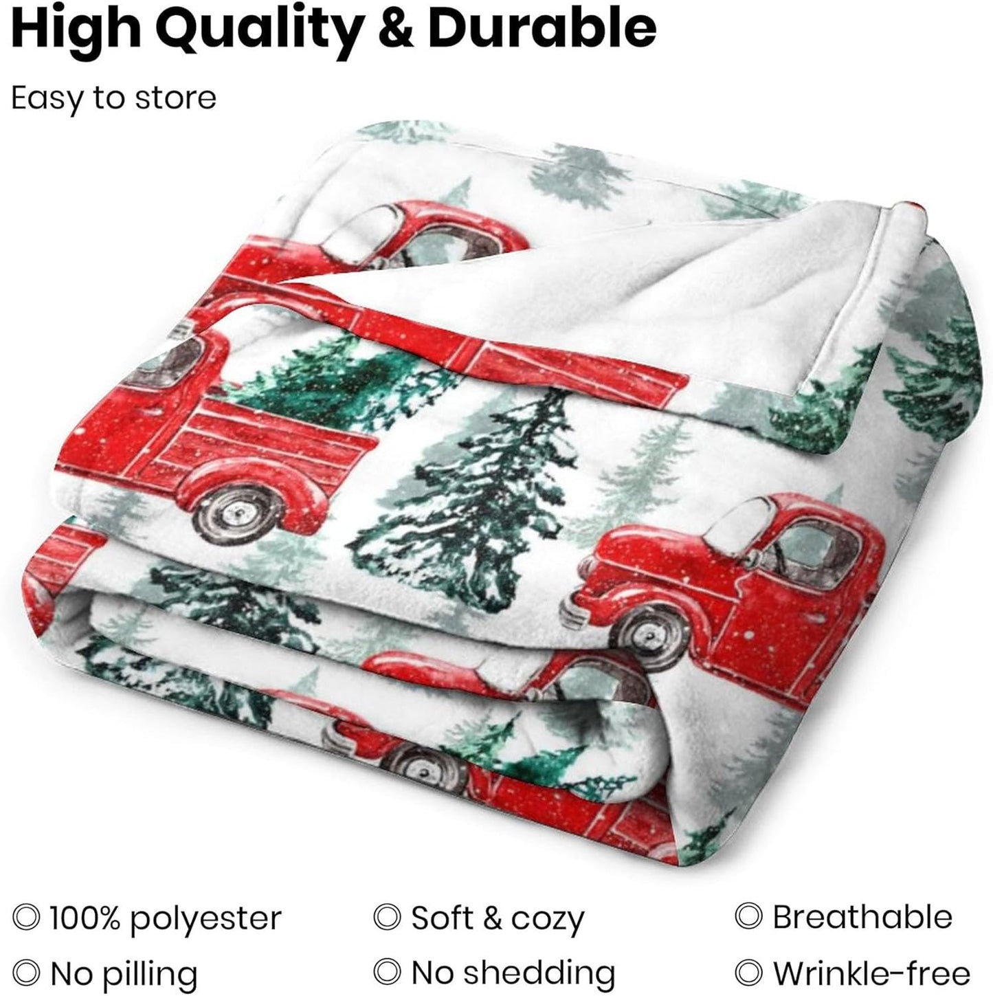 Christmas Throw Blanket Country Rustic Red Truck with Tree Design Blanket Soft Cozy Fuzzy Flannel Throw Blankets for Couch Bed Sofa Christmas Living Room Decor Blankets Gifts for All Season 50x60 Inch