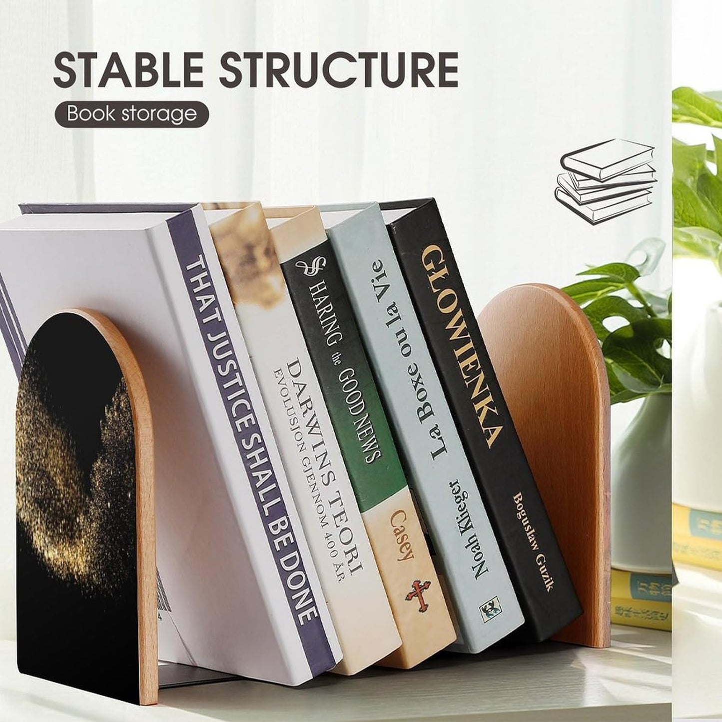 Gold Black Sand Wooden Bookend Non-Slip Book Ends Heavy Duty Book Stopper with Metal Base Books Holderd Decorative Bookends Stands Firmly for Office Supplies