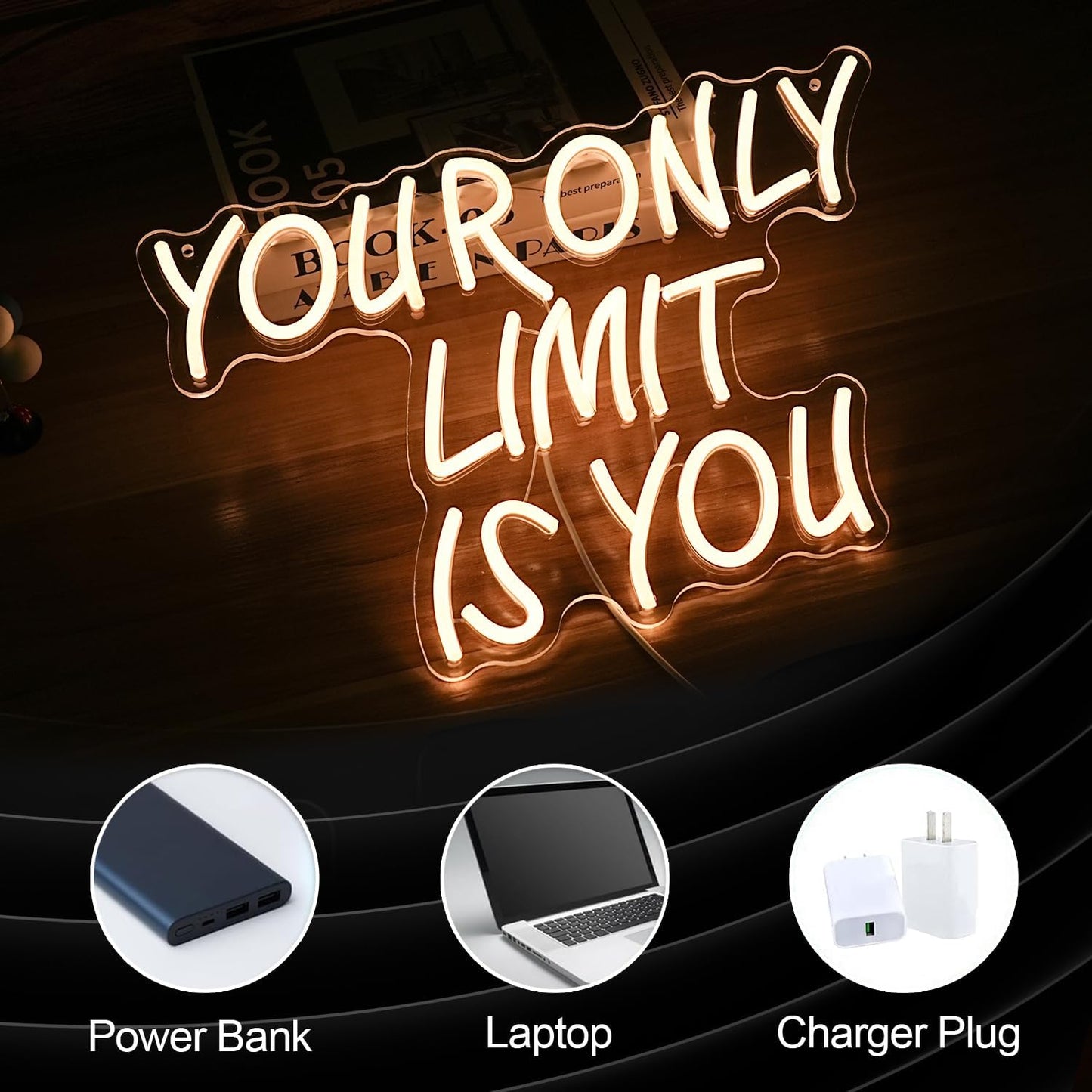 Your Only Limit Is You Neon Sign USB Powered Motivational Letters Neon Light Sign for Wall Decor Dimmable LED Warm White Positive Quote Light Up Sign for Classroom Bedroom Office Study Room