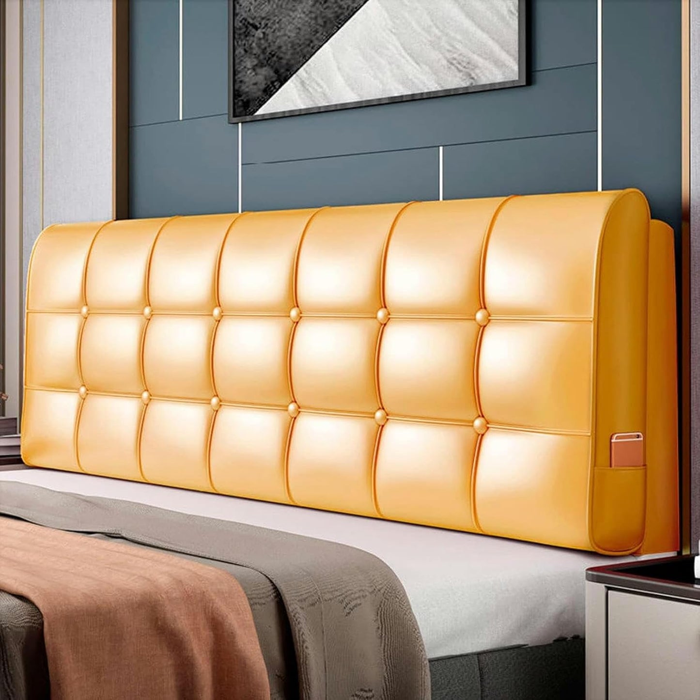 Leather Headboard Pillow,Solid Color Rectangle Headboard Reading Pillow,Headboard Upholstered Bed Backrest Large Bolster Wedge Pillowboard Headboard