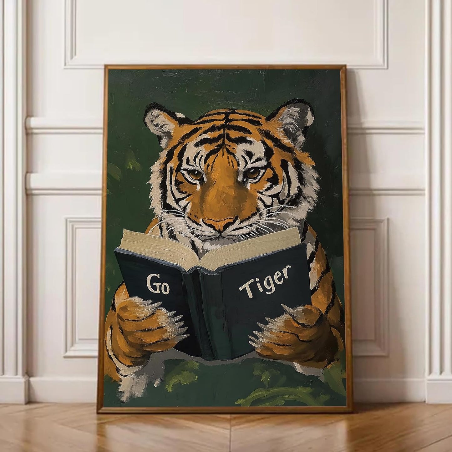 Tiger Canvas Wall Art Retro Tigers Picture Modern Animal Poster Animal Portrait Prints Tiger Reading Picture Vintage Wildlife Prints Trendy Animals Canvas Aesthetic Vintage Poster 16x24inch Frameless