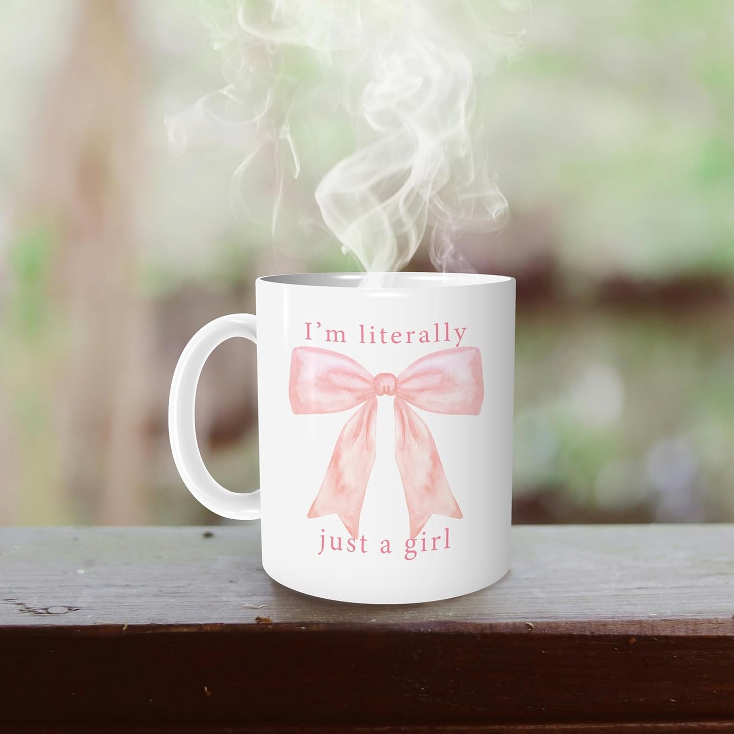 Pink Preppy Coquette Bow Mug,Bow On Ceramic Coffee Cup 11oz, I'm Literally Just A Girl White Ceramic Mug For Women Girls Bestfriend Sister Girlfriend,Pink Bow Lovers Gift