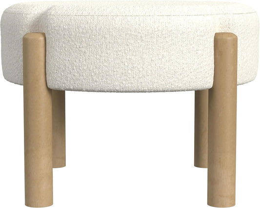 HomePop Luna Modern Round Ottoman|Homepop Home Décor|Ottoman for Living Room & Bedroom - Cream Boucle