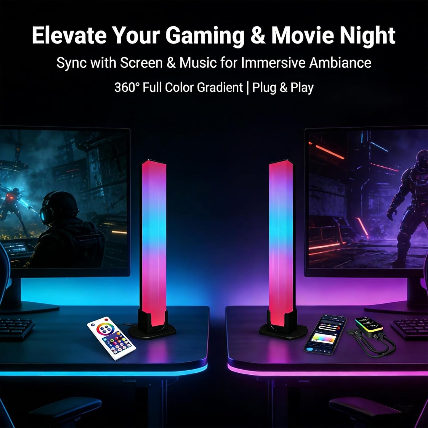 RGB Light Bar WiFi TV Backlight, Multicolor LED Game Light with App Control, Dimmable Color Changing Desktop Atmosphere Lamp for Home Office Bedroom Gaming Room