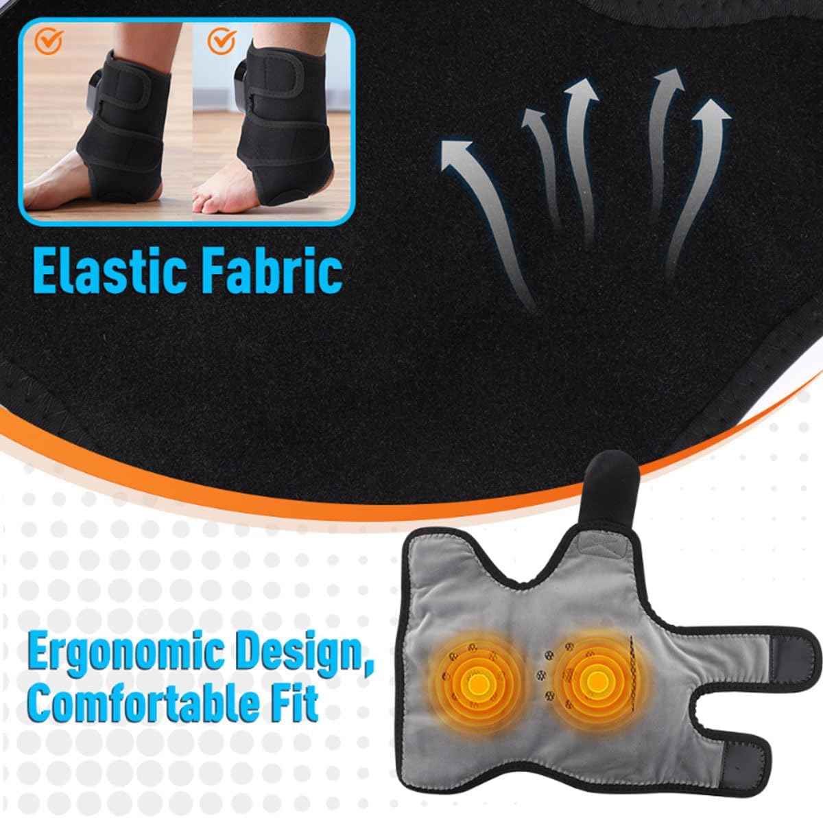 Ankle Massager,3-in-1 Wearable Hot & Vibration Massager for Feet, Ankles, and Arms | Reusable Heating Pad Brace for Home Recovery (Black)