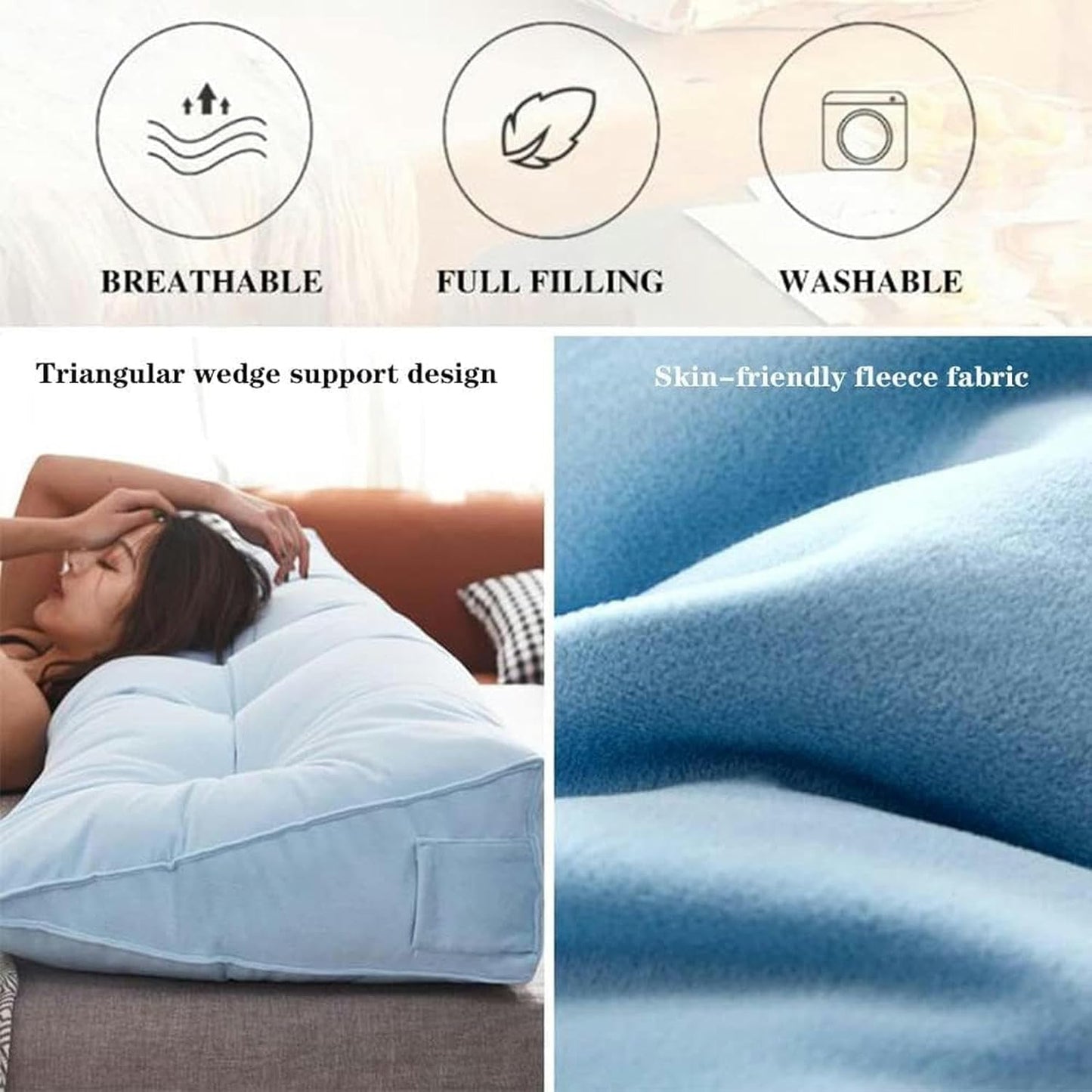 Headboard Reading Body Pillow, Removable Large Backrest Lumbar Pillows Triangular Positioning Wedge Pillow Bolster Cushion Bed Rest Pillows(Purple,120 * 20 * 50cm)