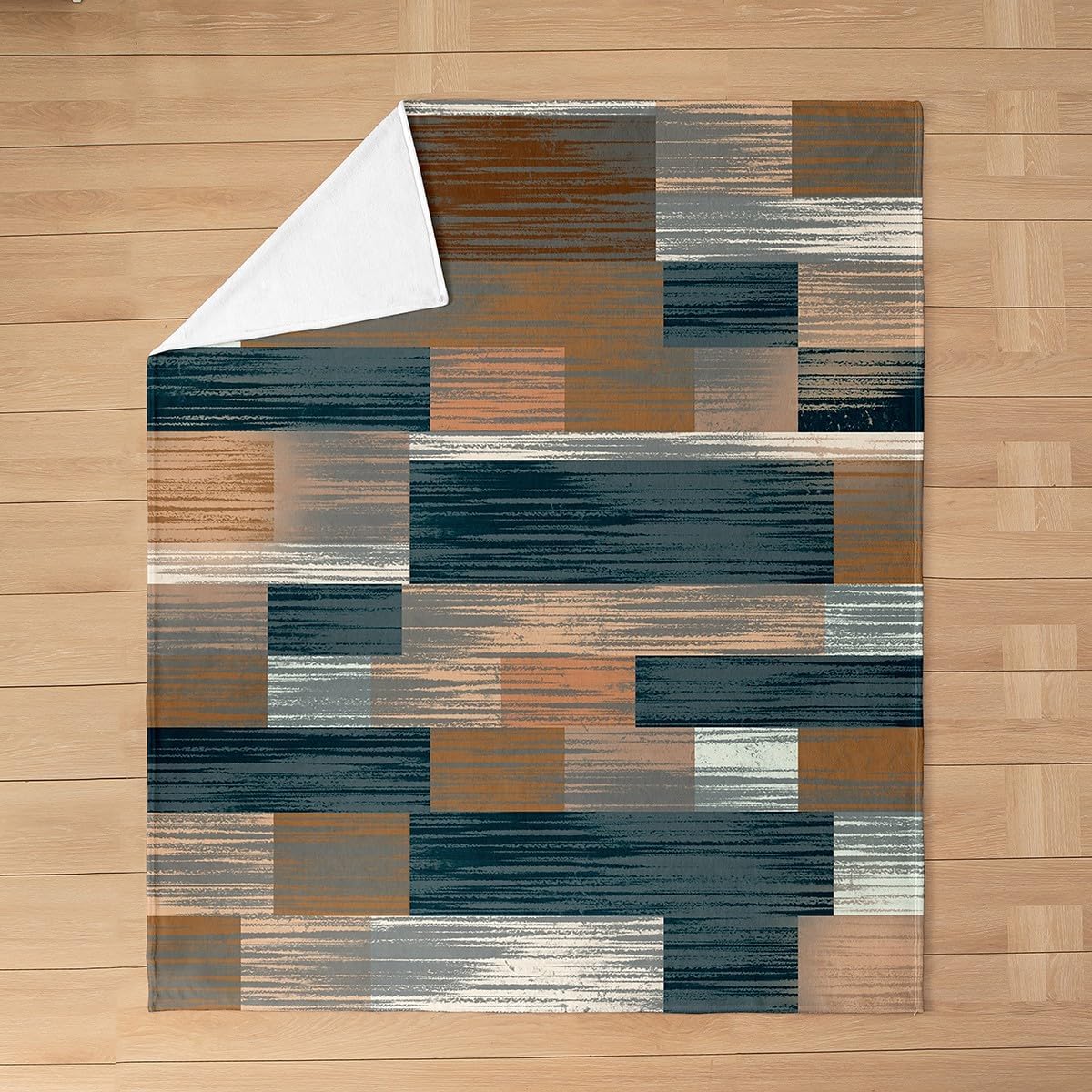 Erosebridal Geometric Fleece Blanket 40x50 - Ultra-Soft for Couch Sofa Bed,Vintage Boho Flannel Blanket,Wooden Plank Patchwork Fuzzy Plush Throw for Kids Room,Abstract Art Room Decor