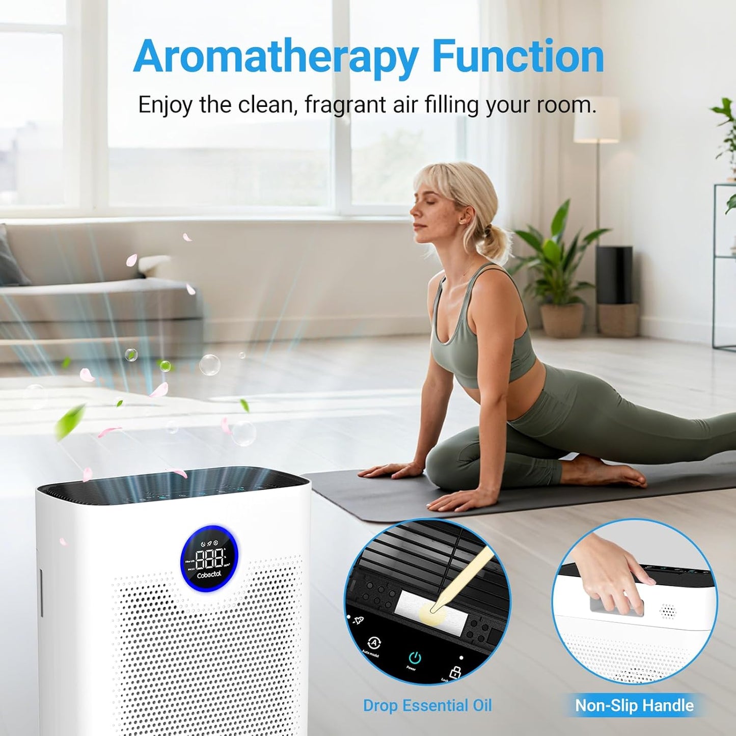 Air Purifiers for Home Large Room Up to 2216 Ft², Cobectal Pet Air Cleaner with 3-in-1 Filter, PM2.5 Air Quality Sensor, Aroma Function, Room Air Purifier for Home, Office, RVs, White