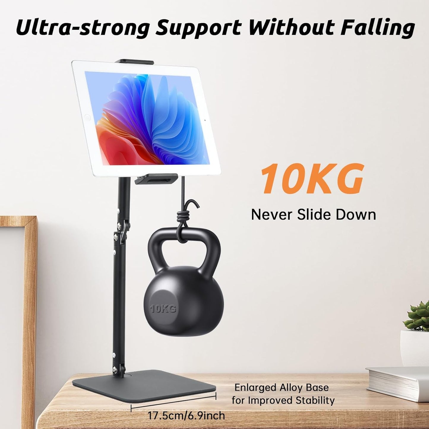 UTEBIT Tablet Stand Holder for iPad, 9.5''-16.5''Height Adjustable Tablet iPad Stand for Desk Support 22LBS, 360°Rotating Arm Portable Monitor Holder Mount for 4''-13''All iPad, iphone 17 16pro, Black