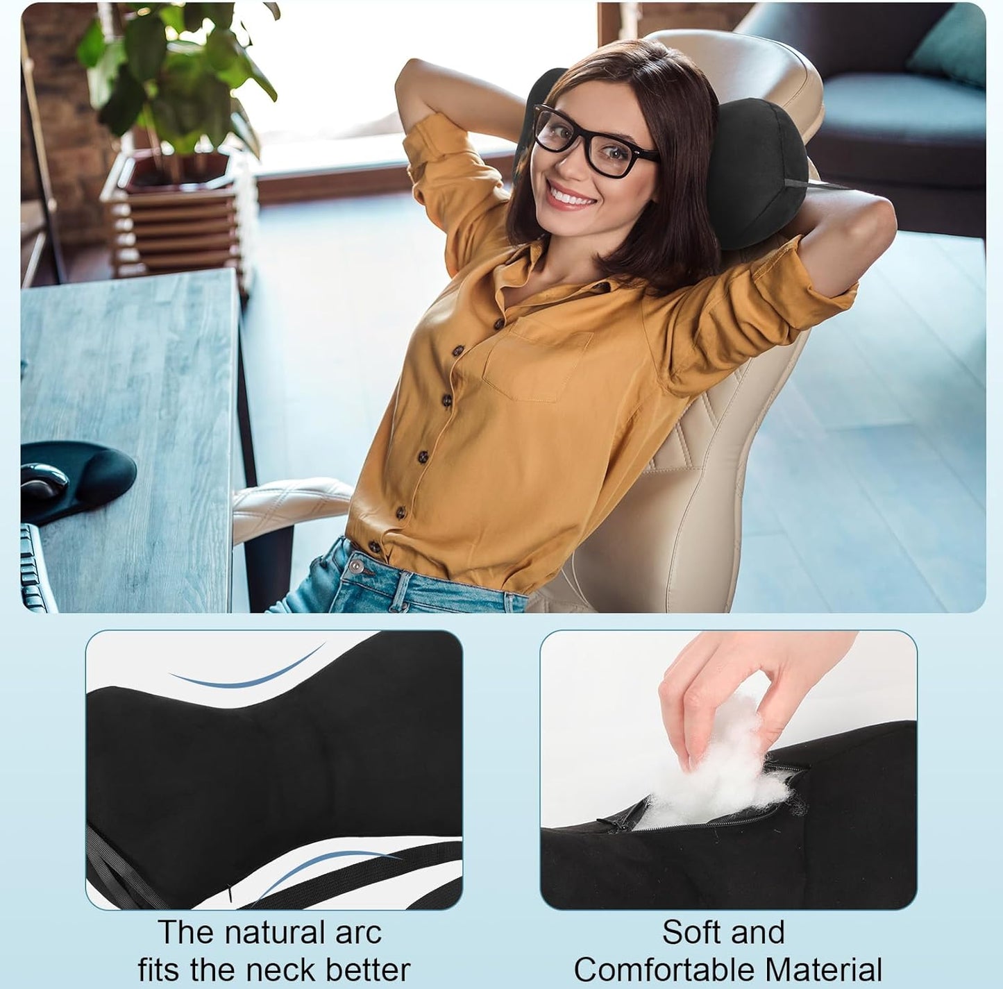 Chunful 1pcs Dog Bone Shaped Chiropractic Neck and Back Pillow for Cervical Support with Adjustable 37 Inches Strap Sofa Lounge Chair Pillow for Travel Home Use, 15 x 7 x 5 Inches (Black)