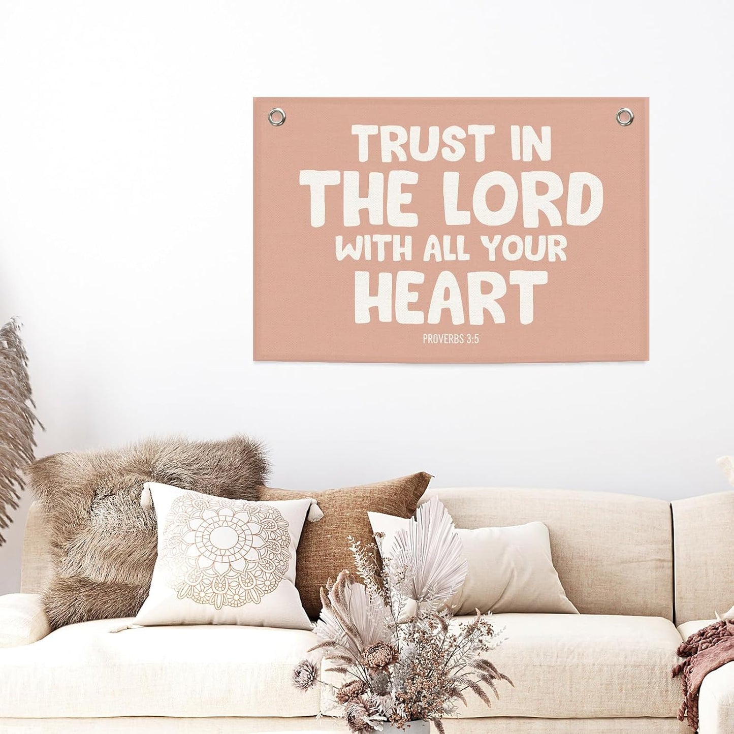Christian Kids Banner Canvas, Scripture Trust in The Lord Toddler Room Decor, Positive Bible Verse Hanging Flag Sign, Nursery Boho Wall Tapestry Art for Playroom Bedroom Classroom 20x30in