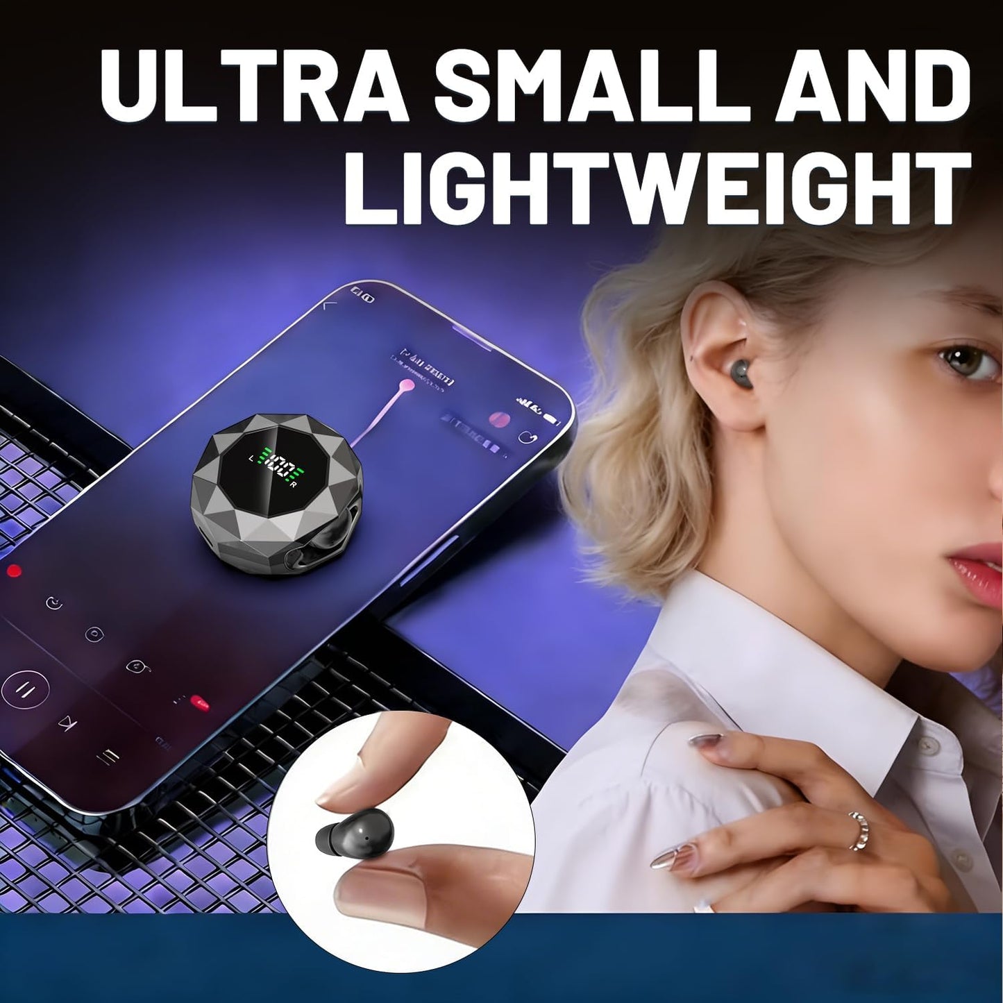Wireless Earbuds,Invisible Sleep Headphones, Bluetooth 6.0 Headphones with ENC Noise Cancelling,Ultra Small Lightweight Half in-Ear Headphones for Sleeping, Workouts, Music-White