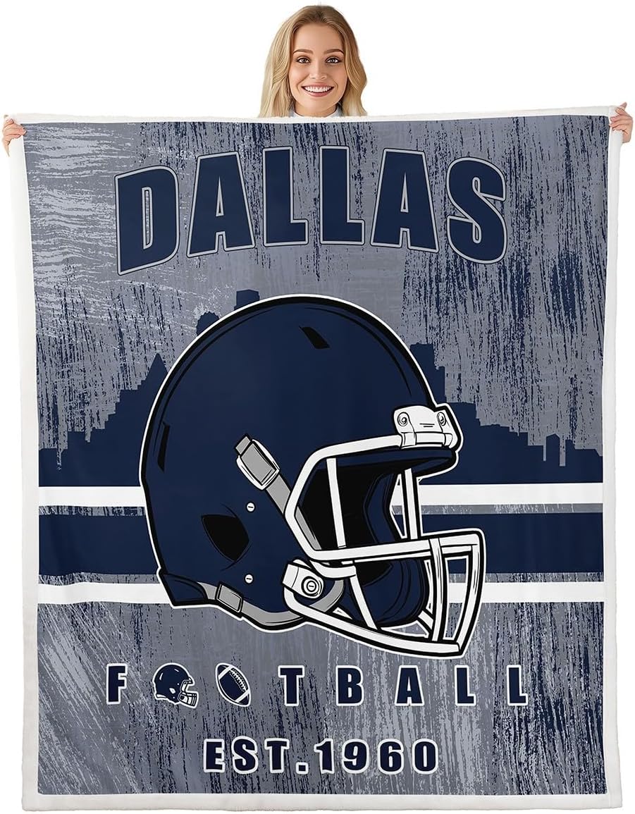 Erosebridal Cowboys Football Sherpa Blanket Boys Girls Fleece Throw Blanket Gridiron Gifts for City Fans Women Men Plush Bed Blankets Rugby Sports Fuzzy Plush, Navy Blue, 40"X50"