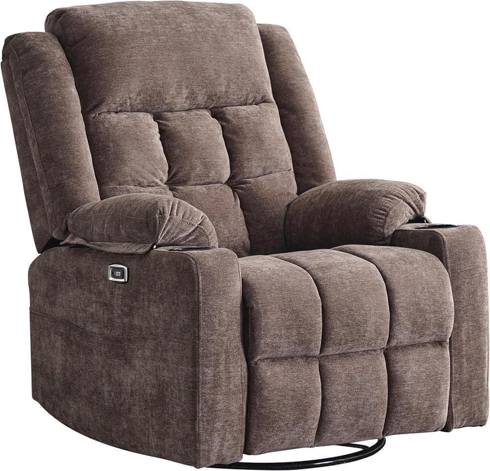 Power Recliner Chair Massage Recliner Sofa Electric Swivel Rocker Chair Ergonomic Single Lounge Sofa Electric Recliner Glider with USB and TypeC Ports for Living Room Reading