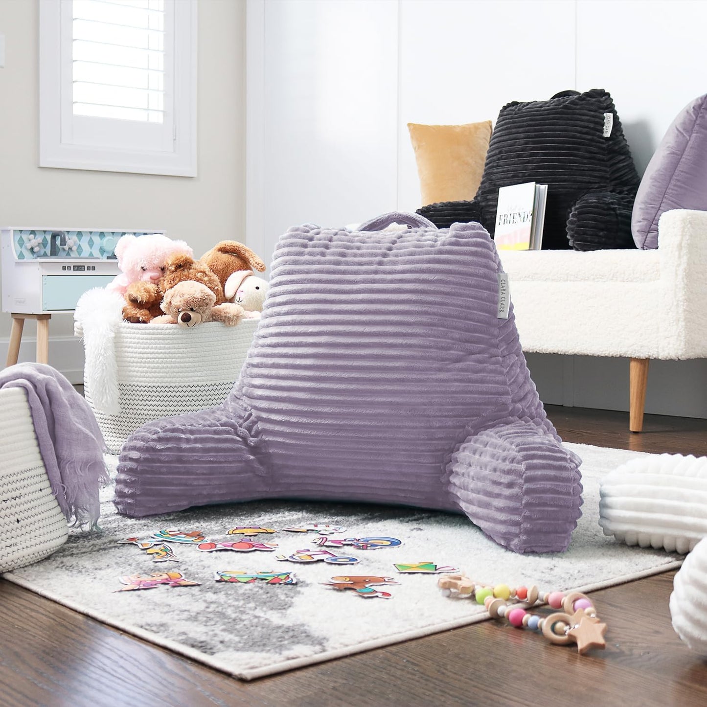 Clara Clark Reading Pillow for Bed Adult – Back Pillow for Sitting in Bed, Standard Bed Pillows for Sitting Up in Bed, Foam Bed Chair Pillow, Dusty Purple Bed Rest Pillow