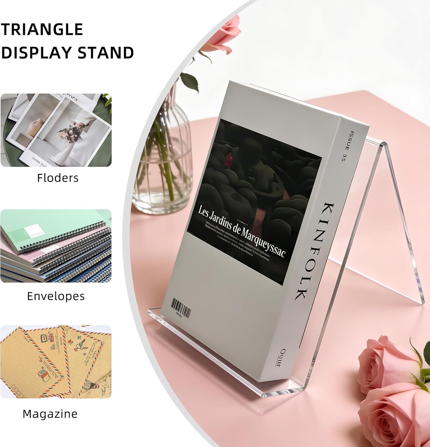 Clear Acrylic Book Stand – 8.5 x 11 Inch Display Holder for Cookbook, Tablet, Magazine, Photo, Plate – Transparent Easel for Home, Kitchen, Office