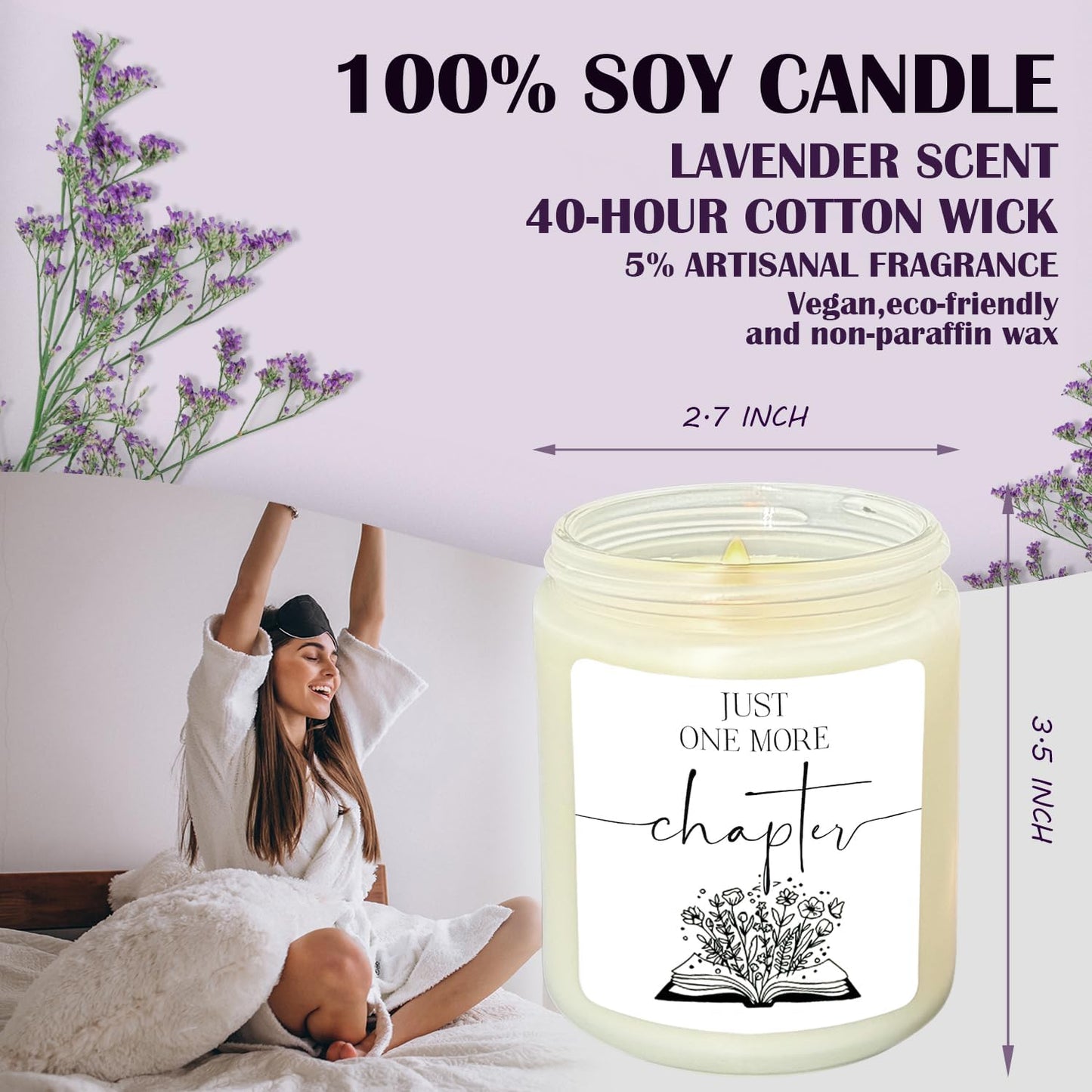 Book Candle,Book Lovers Gift Ideas, Librarian Gifts,Just One More Chapter Lavender Candle, Bookworm Gifts, Reading Candle, Boho Floral Book Scented Candles