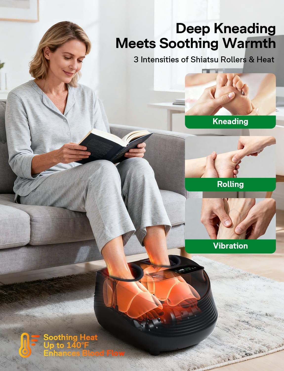 Medisana Shiatsu Foot Massager with Heat, Air Compression, Kneading & Negative Ion for Plantar Fasciitis, Neuropathy, Wireless Control, Birthday Christmax Gifts for Women Men, Up to Foot Size 13