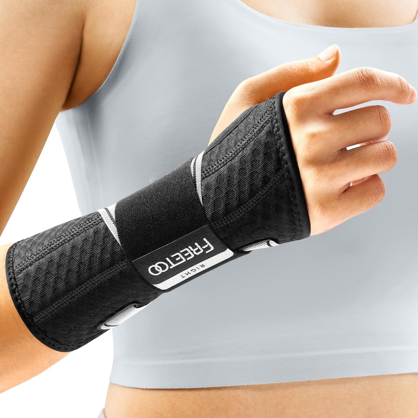 FREETOO Tendonitis Wrist Brace Night Support Fit Right Hand for Work, Pain Relief Wrist Splint for Arthritis, Sprain for Sleeping, Hand Brace for Carpal Tunnel For Women Men (L/XL, Black/Grey)