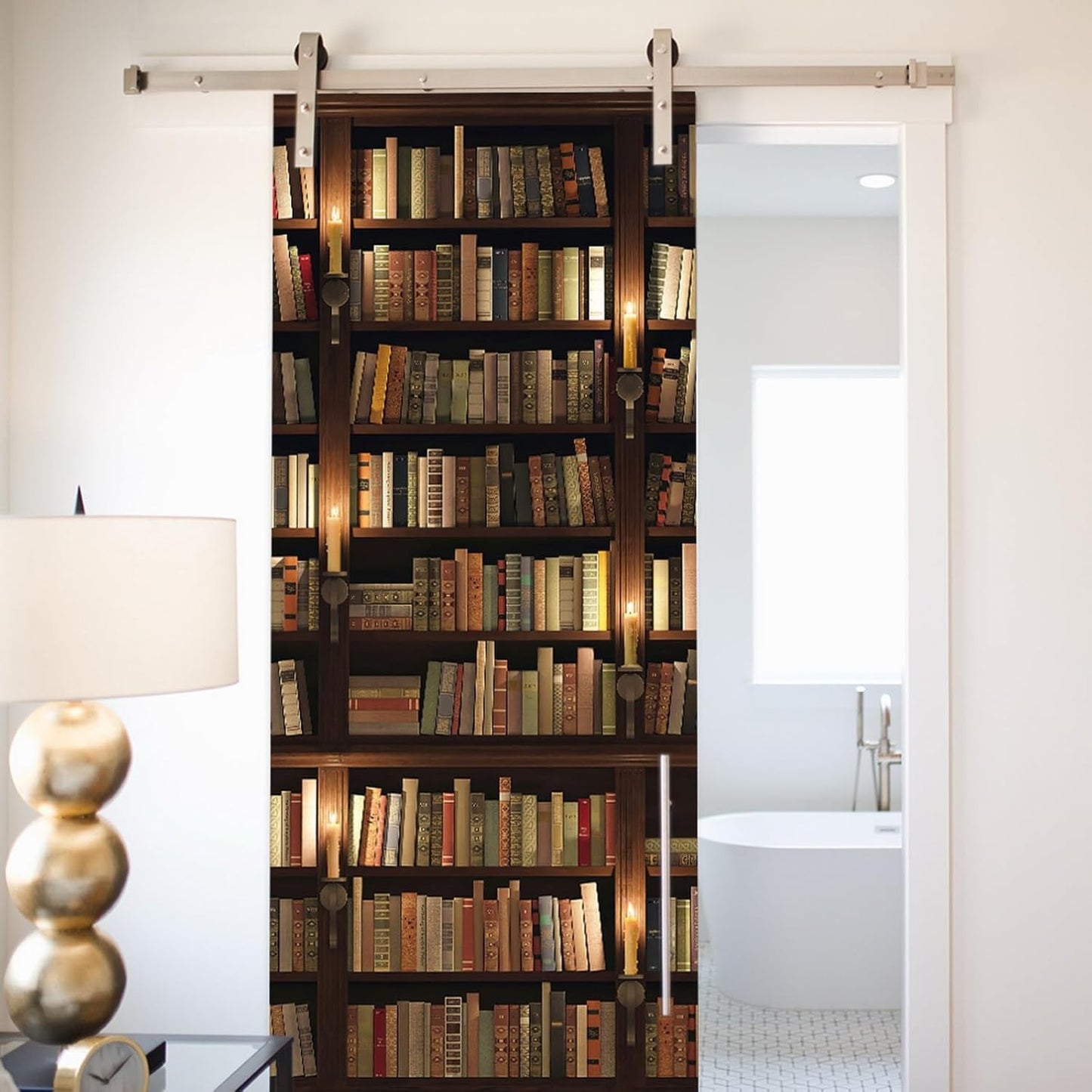3D Door Stickers for Interior Doors Bookshelf Full of Old Books in Mysterious Library Vinyl Waterproof Self Adhesive Door Mural Decals for Bedroom Office Bathroom 77 x 200cm