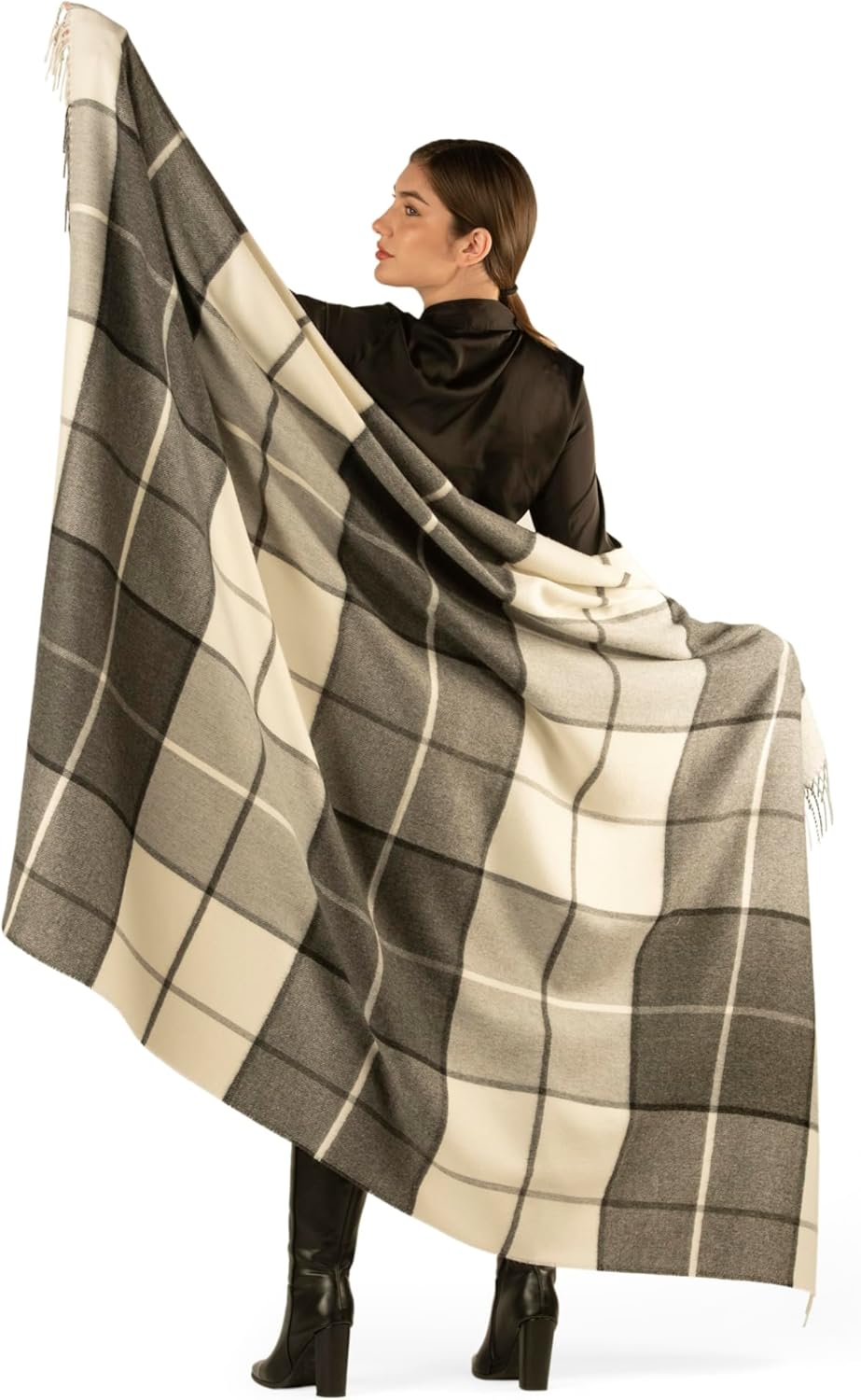 Alpaca Blanket – Soft, Luxurious Lightweight Baby Alpaca Wool Blanket – 71” x 51” – Hypoallergenic Throw Blanket – Made in Peru (Charcoal Gray Plaid)