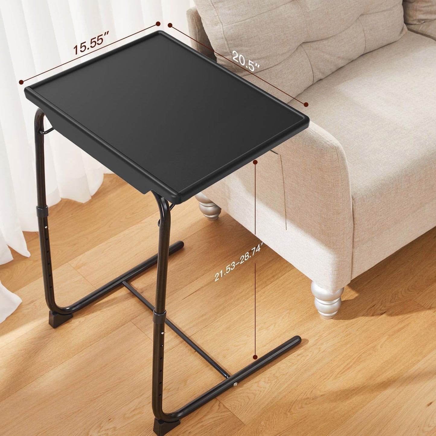 HUANUO Adjustable TV Tray Table - TV Dinner Tray on Bed & Sofa, Comfortable Folding Table with 6 Height & 3 Tilt Angle Adjustments (Black)