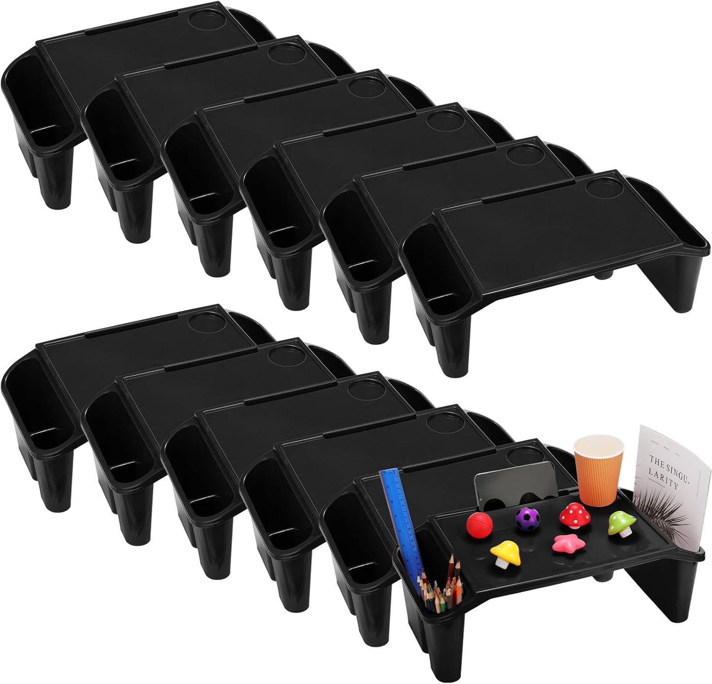 Kisston 12 Pcs Kids Lap Desk Bulk Tray Lap Table Bed Table Plastic Desk with Extra Storage Space Activities Children Portable for Kids Students Work Study School Classroom(Black)