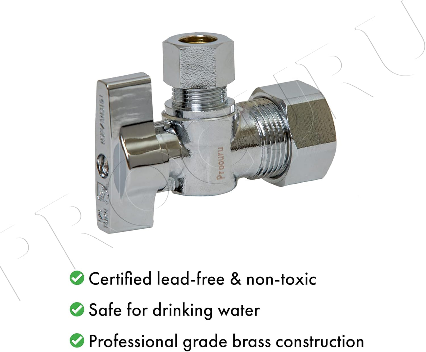 [10-Pack] PROCURU Heavy Duty Angle Stop Valve 1/2" Nominal (5/8" OD) Compression x 3/8" OD, 1/4-Turn Operation (PCAS12-10P)
