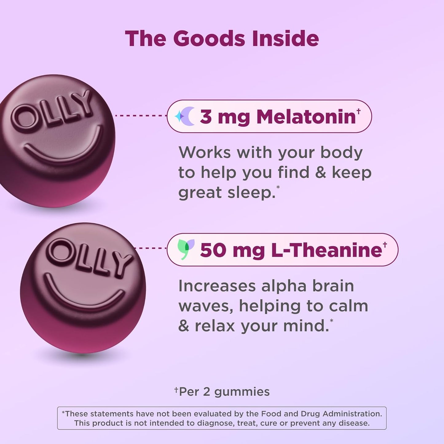 OLLY Sleep Gummy, 3 mg Melatonin, L-Theanine, Chamomile, Lemon Balm, Sleep Aid, Blackberry - 70 Count