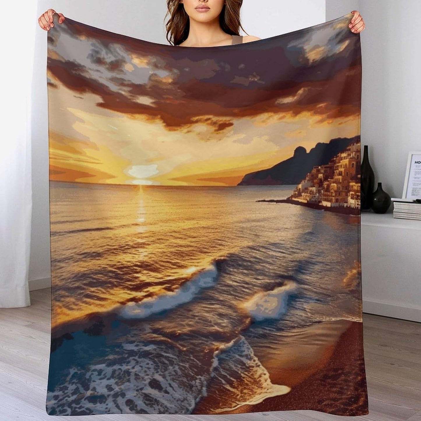 Seaside Sunset Blanket Super Soft Lightweight Throw Blanket Cute Cozy Warm Bed Blanket Decorative Fuzzy Blanket All-Season Home Decor Gift for Sofa Couch Living Room 50"*60"（130 * 150cm）