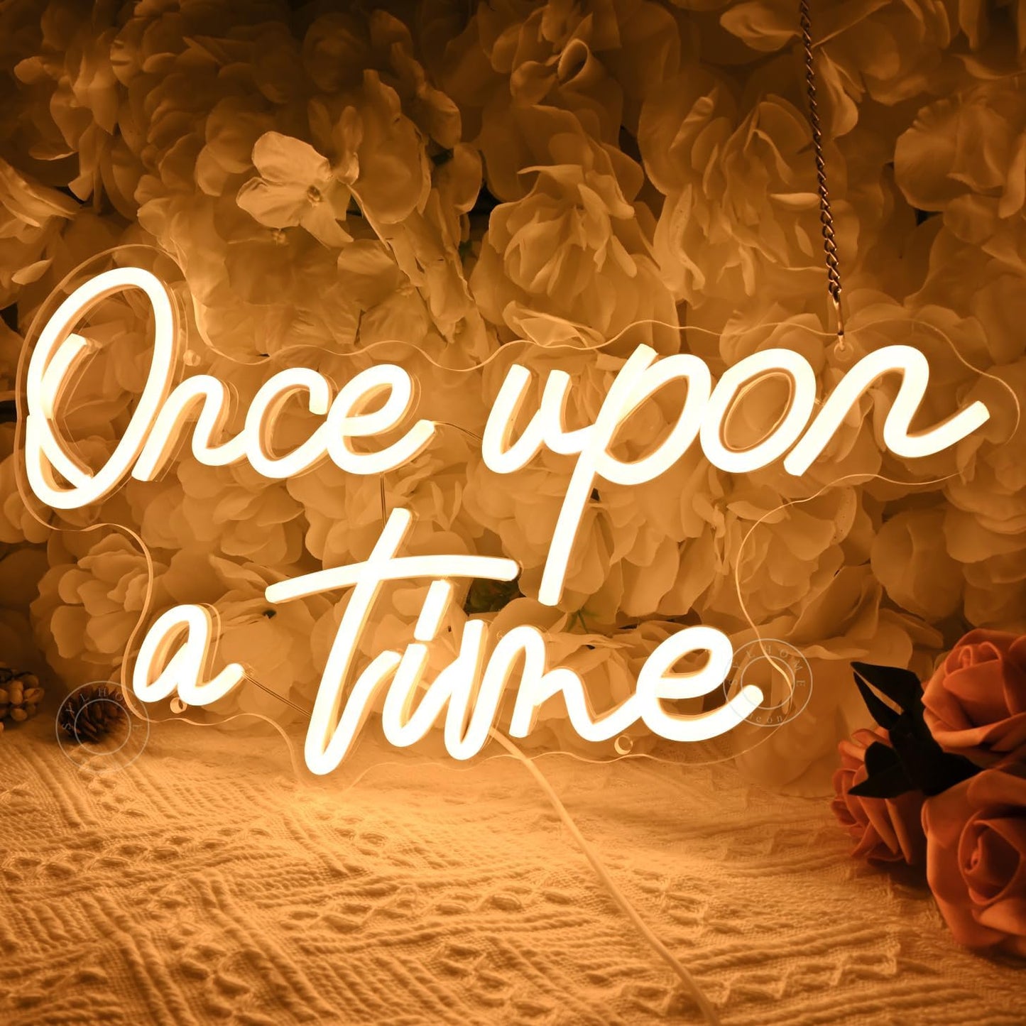 SYLHOME Once Upon A Time LED Neon Light Sign Home Bedroom Kids Room Nursery Wall Decor Sign Words Art Wedding Birthday Bookshelf Decor 5V USB 15.8"X8.9"