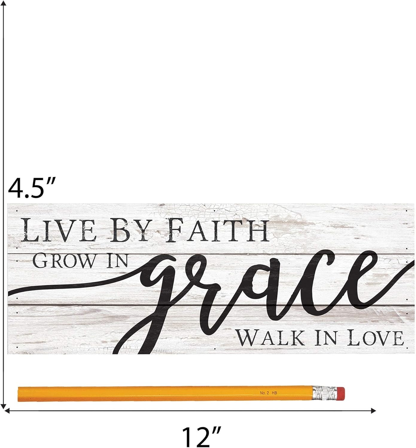 P. Graham Dunn Live by Faith Grace Love Whitewash 12 x 4.5 Solid Wood Boxed Pallet Plaque Sign