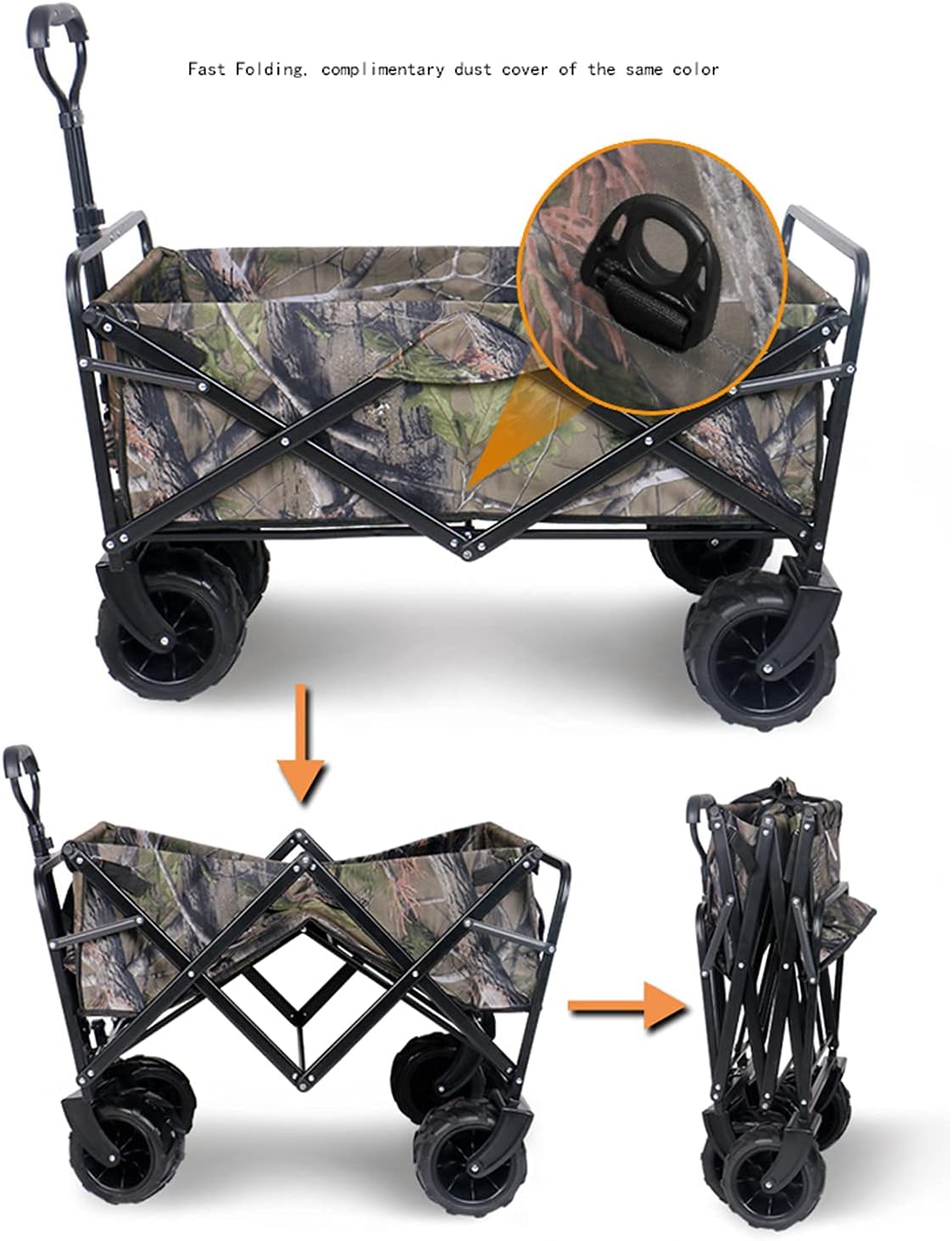 Folding Camping Cart, Garden Wagon, Collapsible Beach Garden Trolley, Cart Heavy Duty Trolley - for Shopping Beach Outdoor Garden Picnic (Camouflage Green) (Camouflage Green)