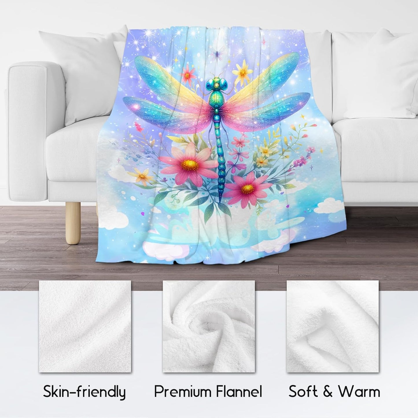Dragonfly Gifts, Blanket for Girls Women, Warm Flannel Kids Throw Dragonfly Decor for Couch, 40"x50"