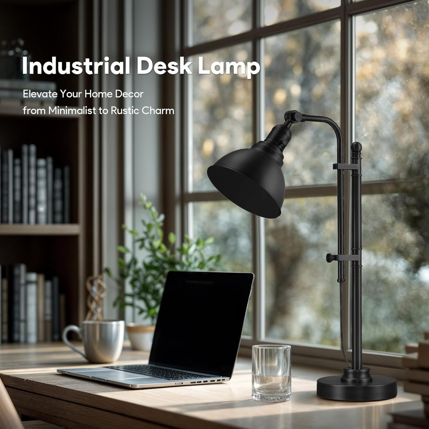 VONLUCE Rustic Desk Lamp Black Adjustable, Industrial Style Metal Task Lamps 25"-29", Vintage Work Light, Farmhouse Reading Lamp in Black Finish, ETL Certificate