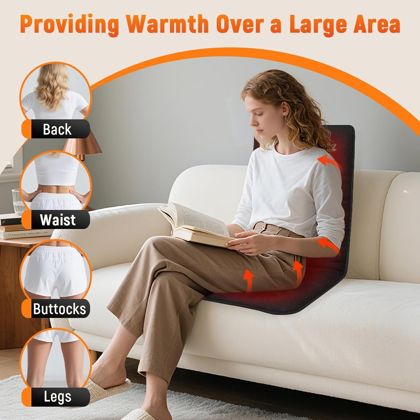 Heated Seat Cushion for Office - 12V Chair Heating Pad - Thick Seat Warmer wiht 7 Temp Levels & 12H Timer- Fast Heated Cover for Back,Hips Etc.Gift Packaging（Black）
