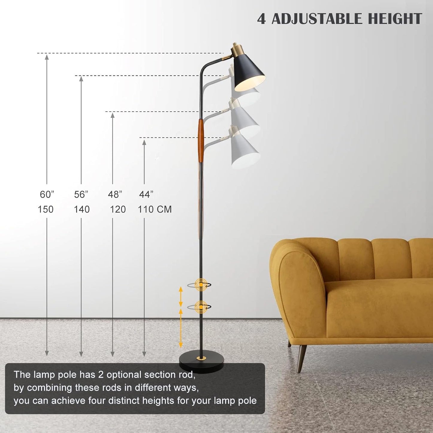 Adjustable Reading Floor Lamp,360°Rotatable Shade,3CCT LED Bulb Include,Black