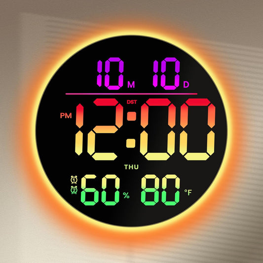 10" Large Digital Wall Clock: 13 RGB Color Changing LED Modern Clock with Remote, Auto-Dimming Large Display for Seniors, Date Temp Timer, Aesthetic Wall Decor for Classroom Dorm Gym Office