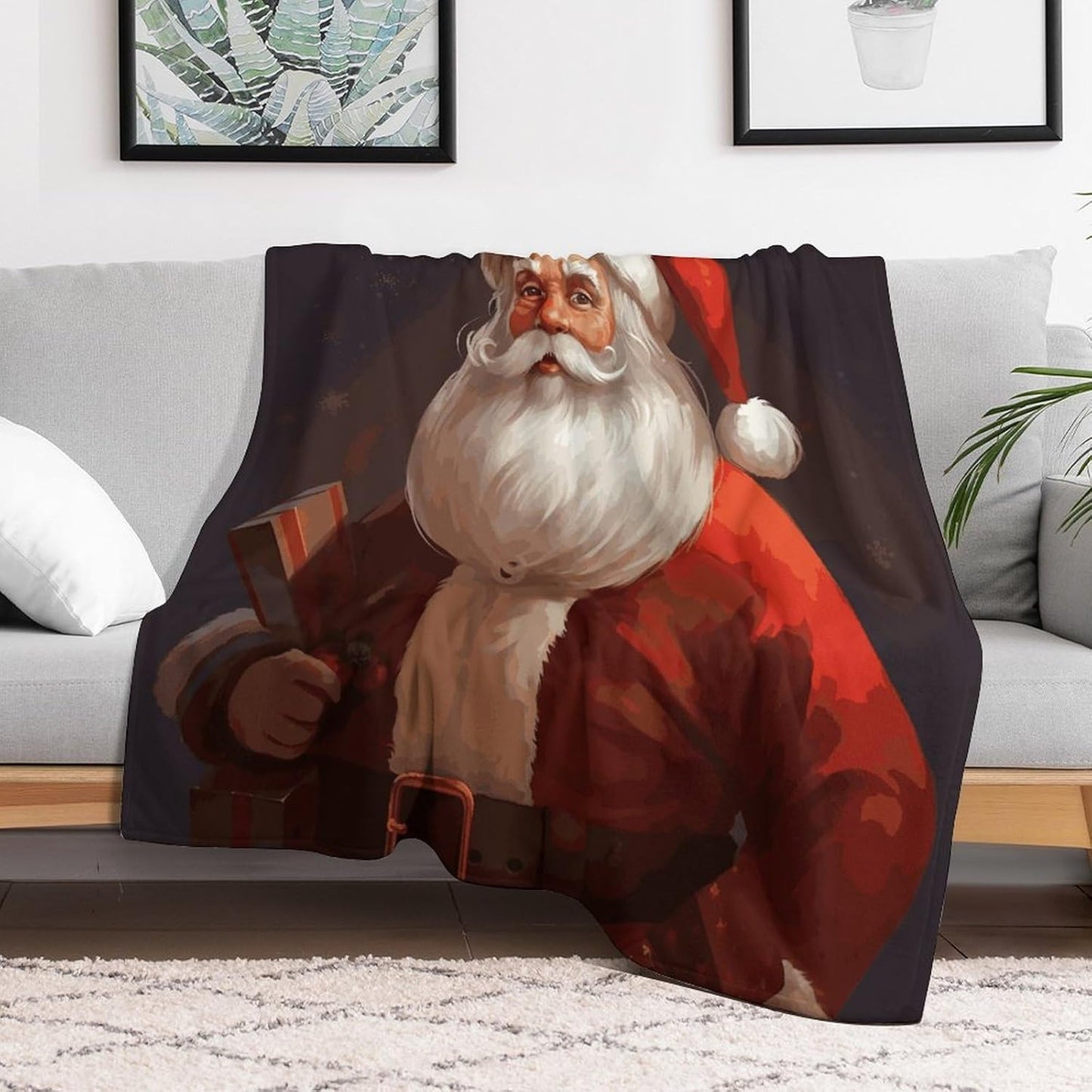 Santa Claus Blanket Super Soft Lightweight Throw Blanket Cute Cozy Warm Bed Blanket Decorative Fuzzy Blanket All-Season Home Decor Gift for Sofa Couch Living Room 50"*60"（130 * 150cm）
