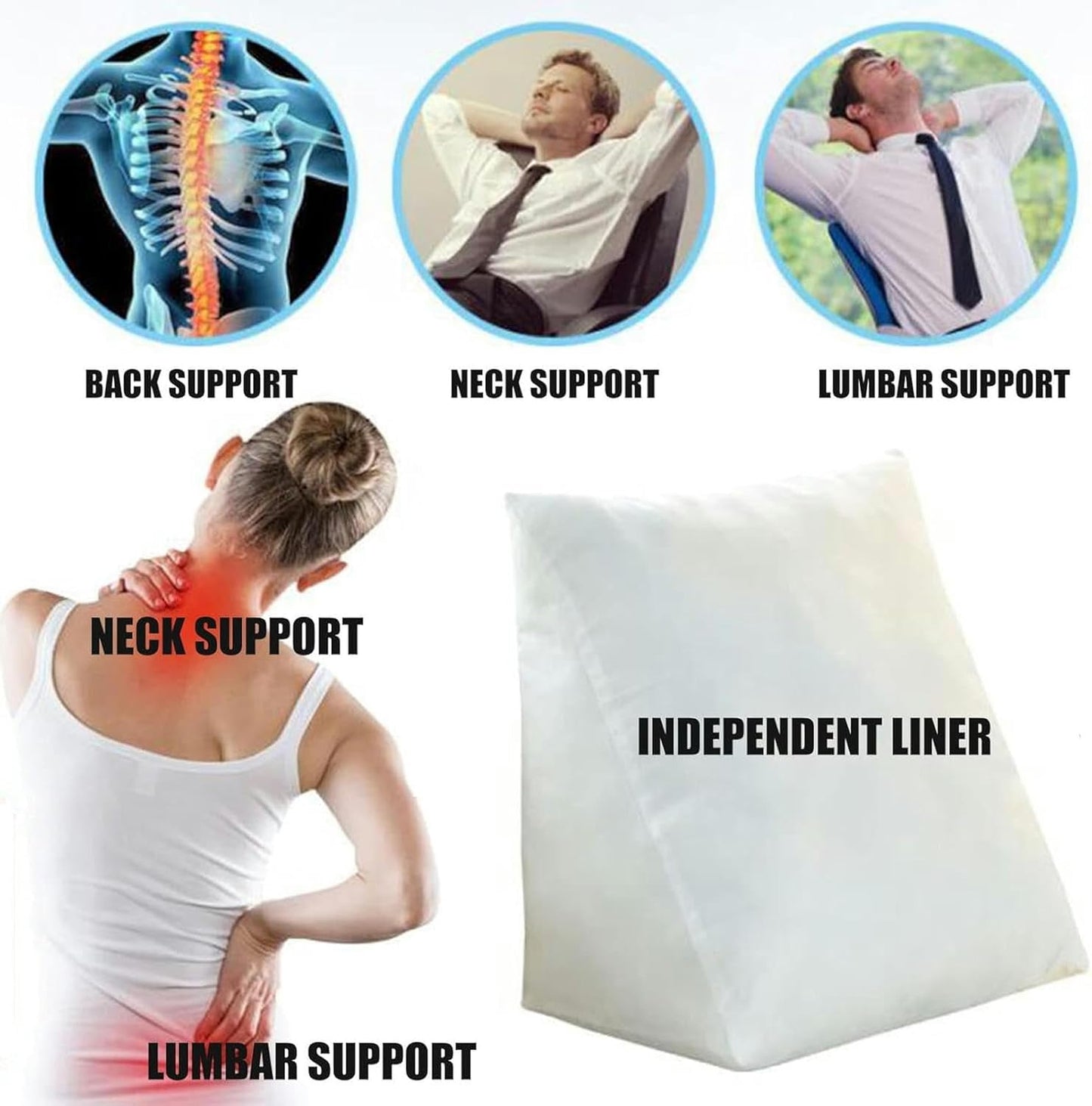 Bedrest Lumbar Neck Back Support Pillows Ergonomic Reading Bed Rest Pillow for Sofa Bed Bunk Bed Office Chair and Upholstered Headboard Bolster with Adjustable Long Pillow