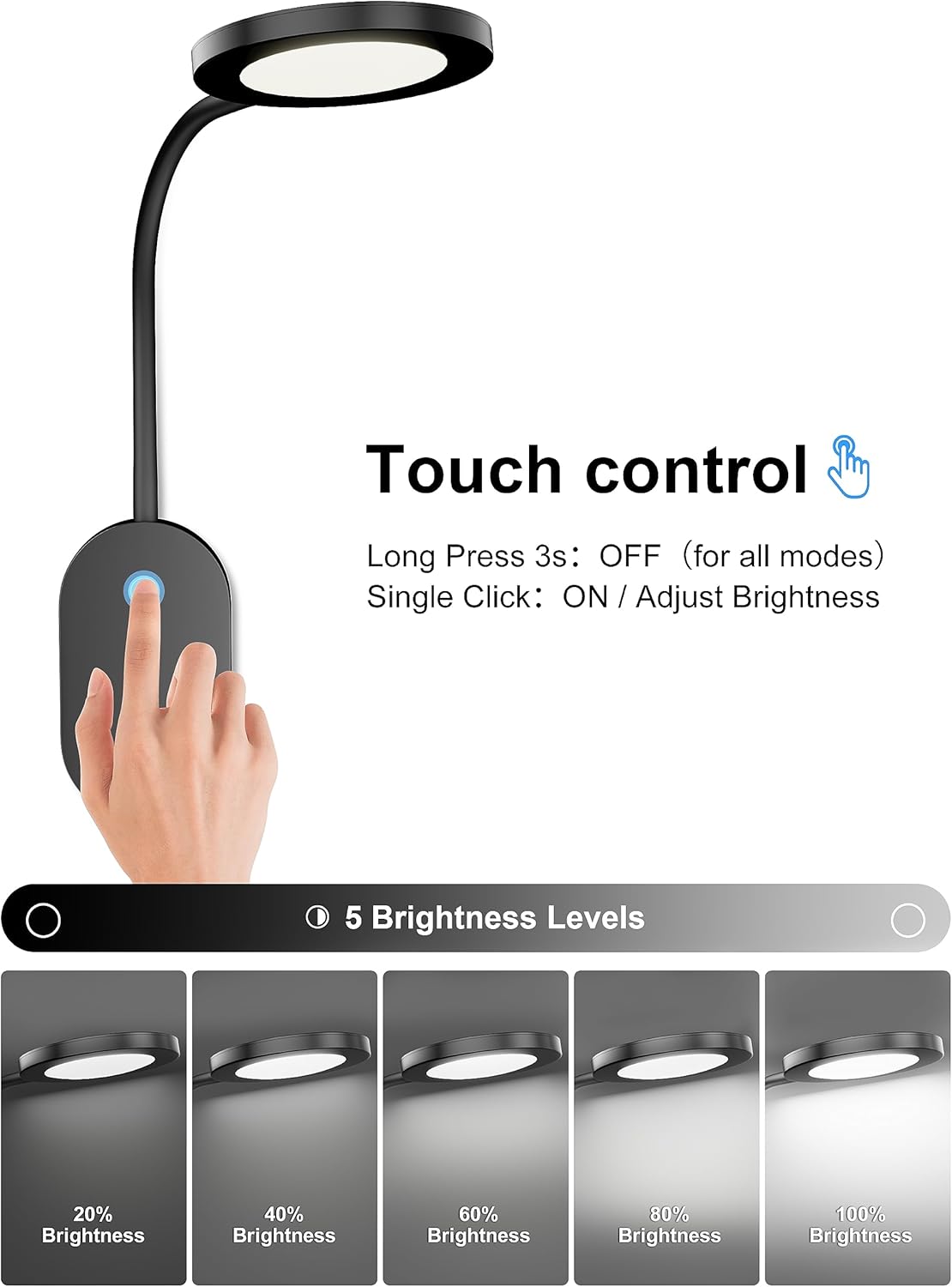 deeloop LED Wall Mounted Reading Light for Bed, Book Light for Wall Bedside Lamp with USB Output, 4 Hour Auto-Off Timer Lights，Eye-Caring Reading Lamp with 5 Dimmable 360° Rotation Headboard Light