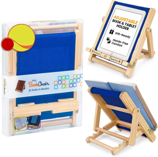 Gifts for Readers & Writers Book Stand Holders Wood Ipad Stand Blue, Stylish Wooden Book Holders for Reading Hands Free, Compact and Portable Wooden Cookbook Stands, Textbook Holder