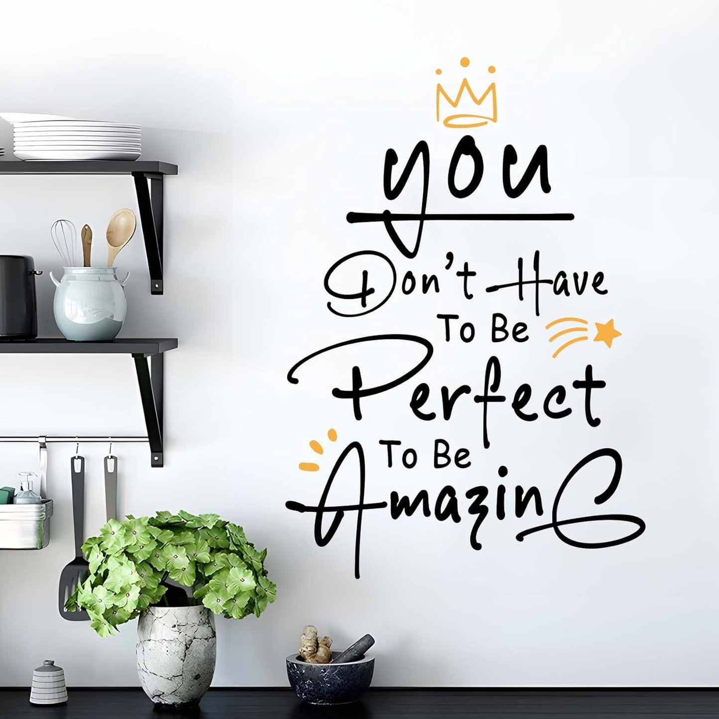 CEYAZYE Motivational Stickers - You Don't Have to Be Perfect to Be Amazing Wall Decals Peel and Stick, Inspirational Quotes Vinyl Stickers, 17×24 inch Wall Decor for Living Room Bedroom Office