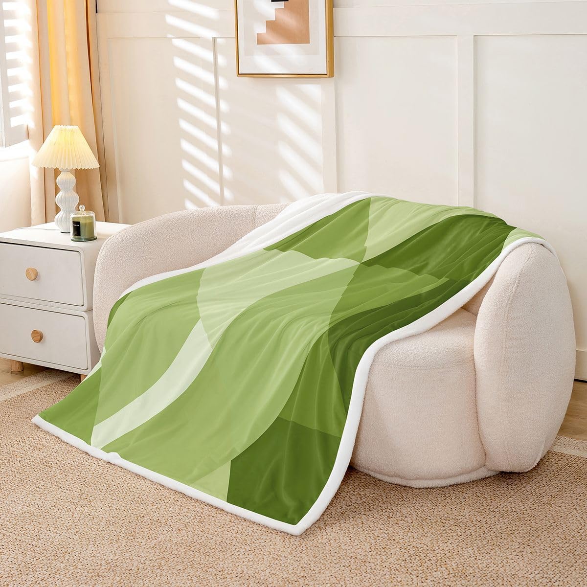 Feelyou Geometric Abstract Throw Blanket Green White Soft Fleece Sherpa Cozy Fuzzy Plush Warm Modern Art Fuzzy Plush Throw Luxury Baby 30"x40" for Bed Couch Living Room