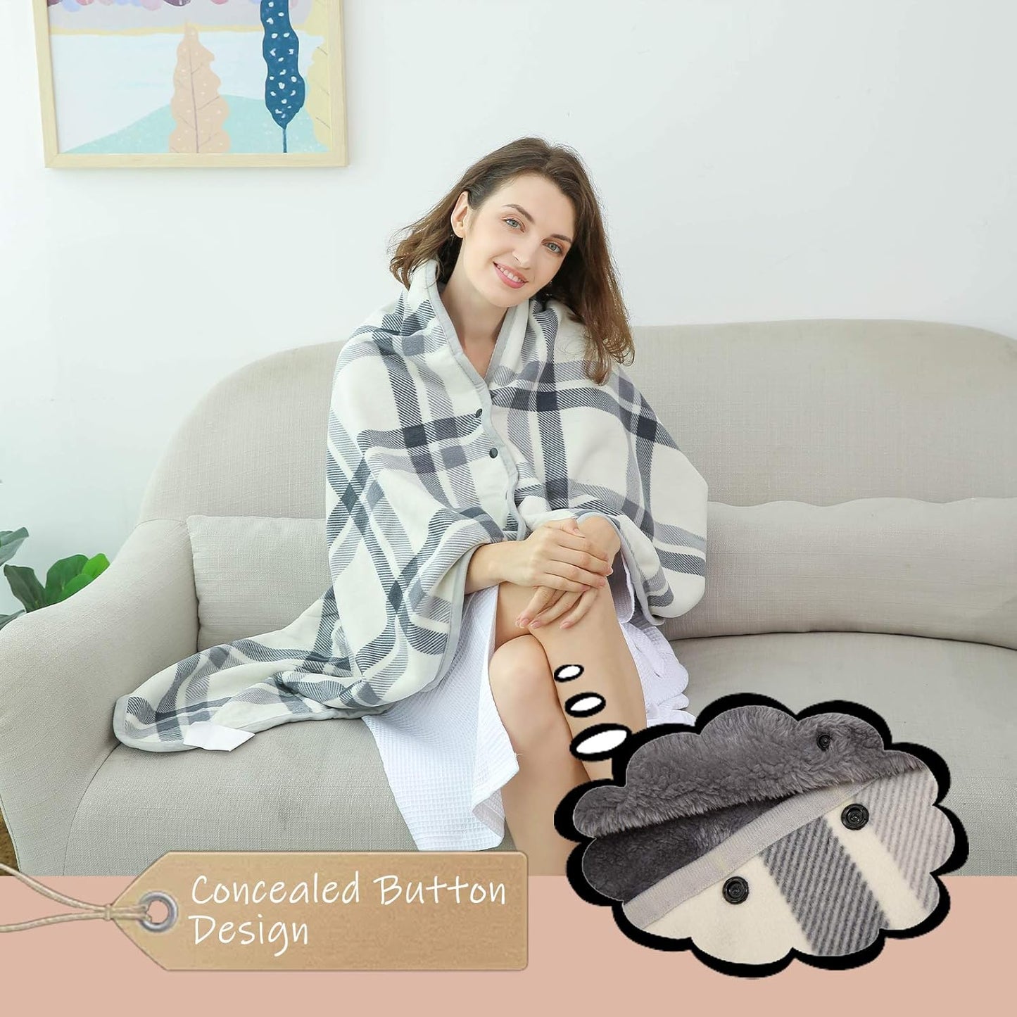 XING YE CHUAN Fleece Wearable Blanket, Comfy Poncho Throw with Buttons, Plush Sleeveless Blankets, for Women Cape Wrap Cover…
