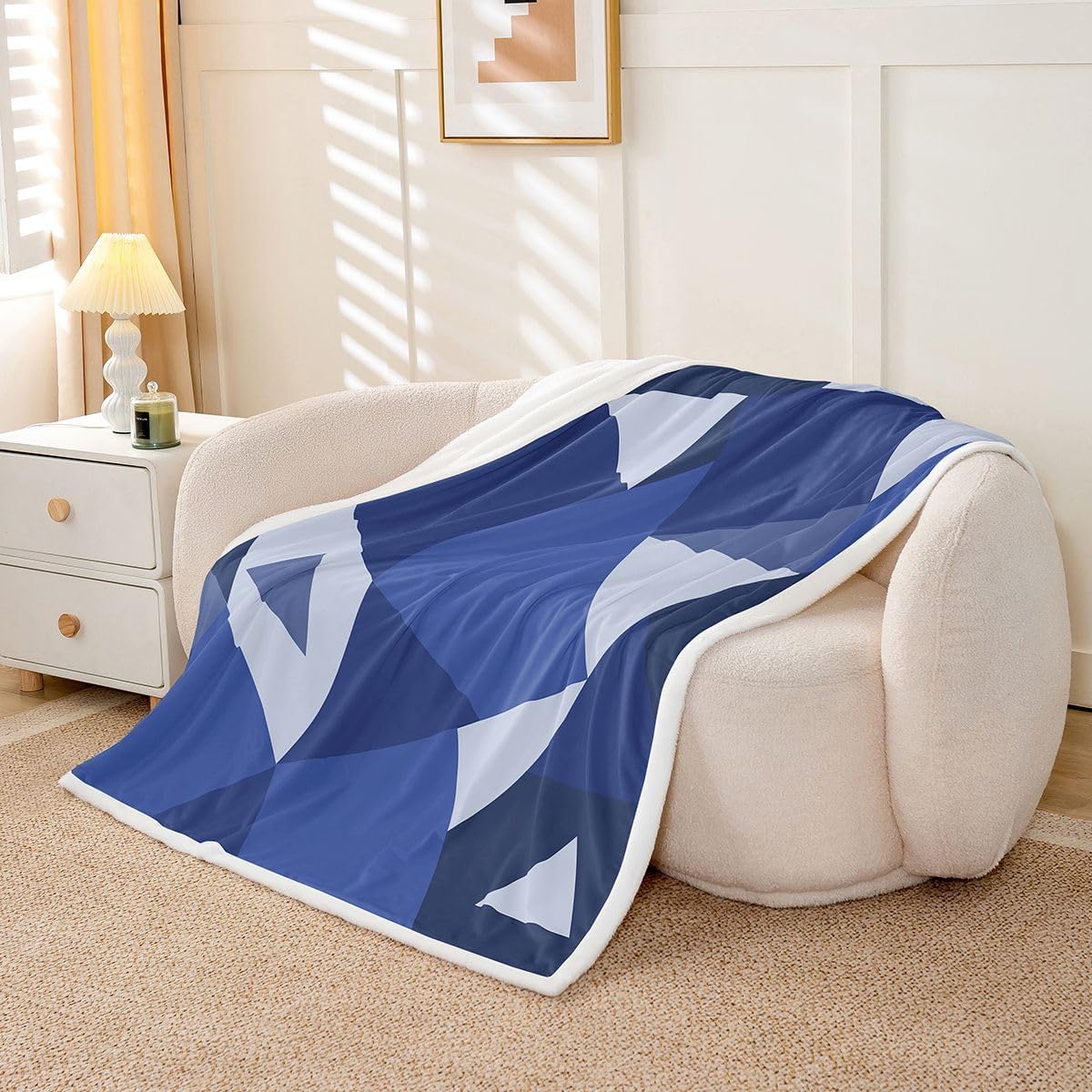 Feelyou Geometric Sherpa Throw Blanket for Couch Blue Black Super Soft Cozy Fleece Abstract Blanket for Winter, Plush Throw Modern Art Baby 30"x40" Luxury All Season