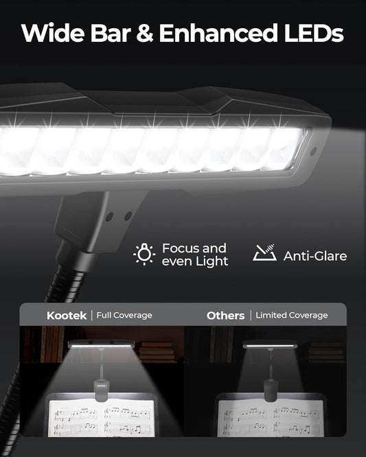 Kootek Music Stand Light, Eye Caring Clip-on Piano Lamp, 360° Flexible Gooseneck Adjustable Brightness USB Rechargeable for Sheet, Book Reading, Orchestra, Podium, Easel