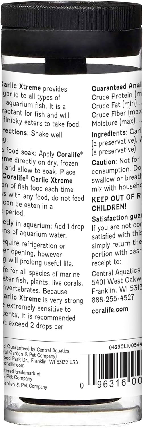 Coralife Fish Tank Aquarium Garlic Xtreme Attractant and Food Supplement for Saltwater Marine or Freshwater Fish, 1 oz